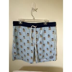 Life Is Good Mens L Board Shorts All Over Dog Pattern Back Pocket Light Blue